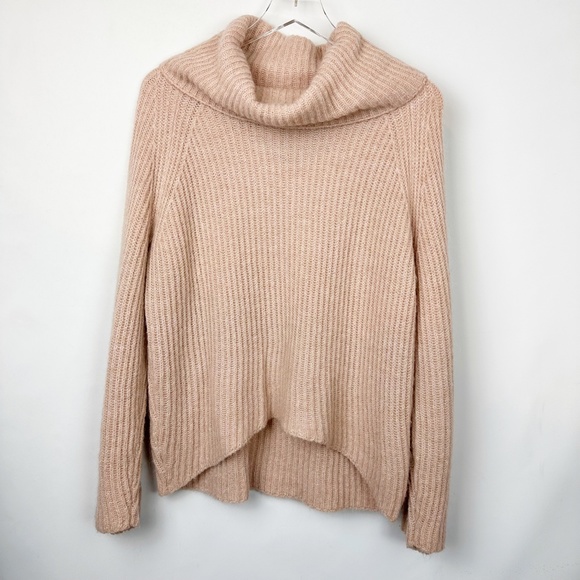 Point Sur Ribbed Turtleneck Rib Knit Fuzzy Sweater Pale Peach - Picture 1 of 7